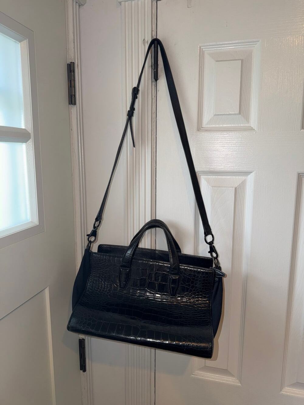Alexander Wang Black Croc-Embossed Satchel Crossbody Bag